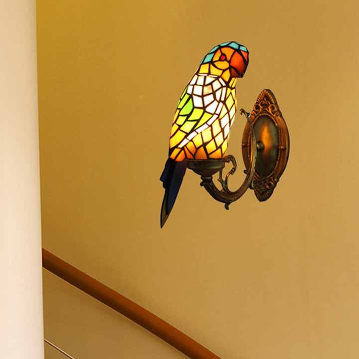 Tiffany Papagei Wandlamp met gekleurd glas 1 licht Binnenwandmontage lamp voor gang