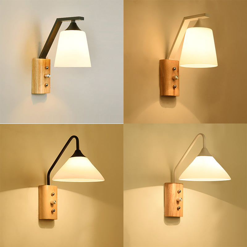 Witte glas wandlampen hout naar beneden verlichting voor werkkamer slaapkamer