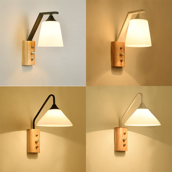 Witte glas wandlampen hout naar beneden verlichting voor werkkamer slaapkamer
