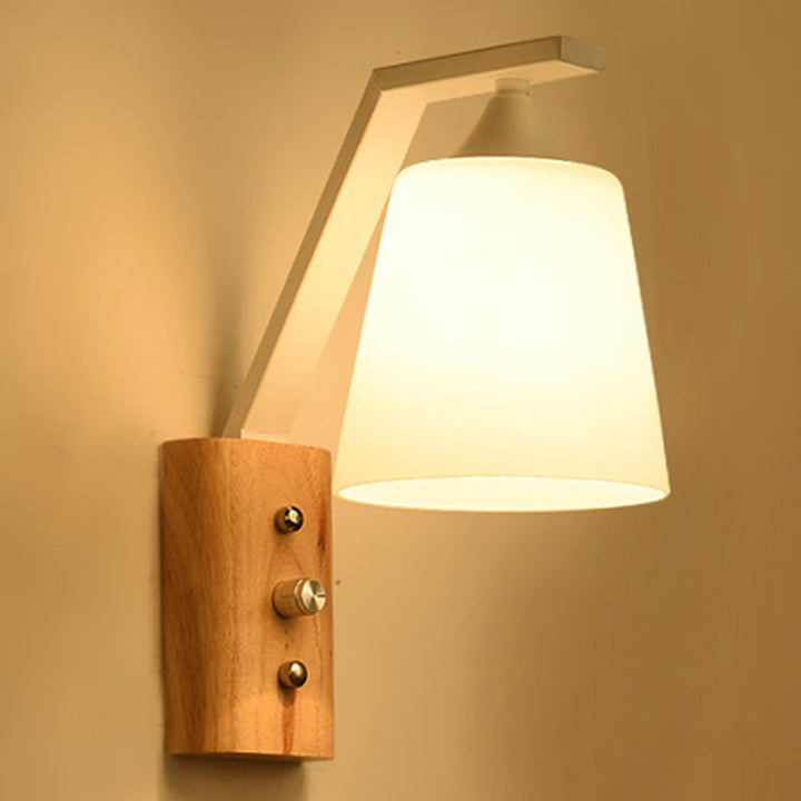 Witte glas wandlampen hout naar beneden verlichting voor werkkamer slaapkamer