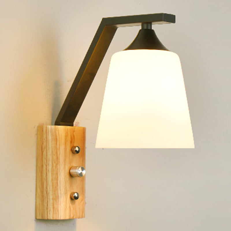 Witte glas wandlampen hout naar beneden verlichting voor werkkamer slaapkamer