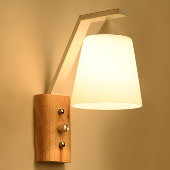 Witte glas wandlampen hout naar beneden verlichting voor werkkamer slaapkamer
