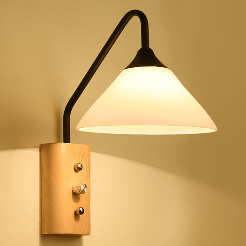 Witte glas wandlampen hout naar beneden verlichting voor werkkamer slaapkamer