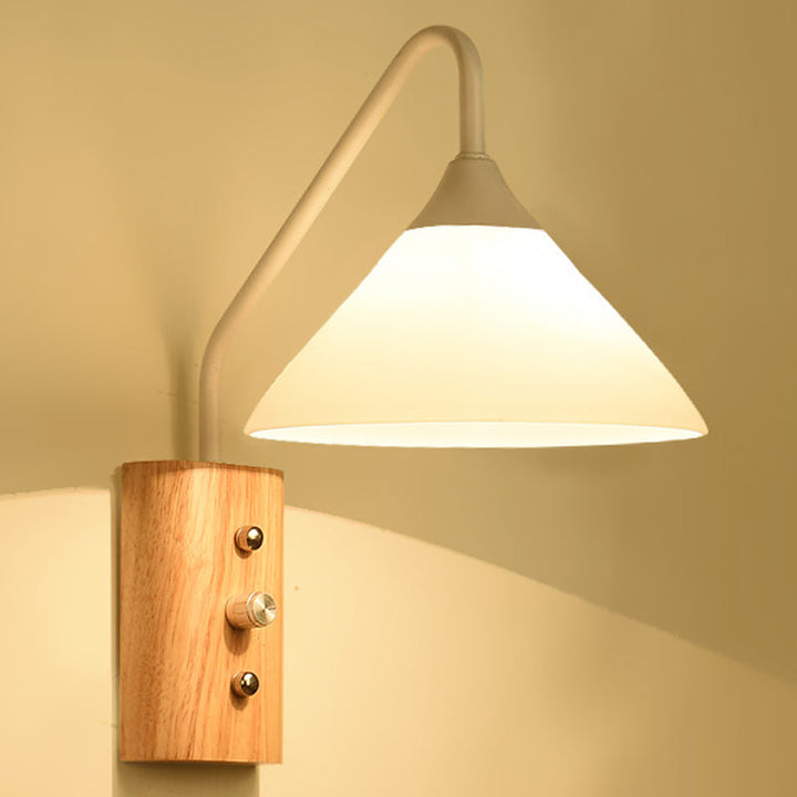 Witte glas wandlampen hout naar beneden verlichting voor werkkamer slaapkamer