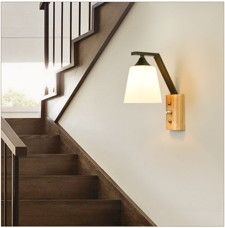 Witte glas wandlampen hout naar beneden verlichting voor werkkamer slaapkamer