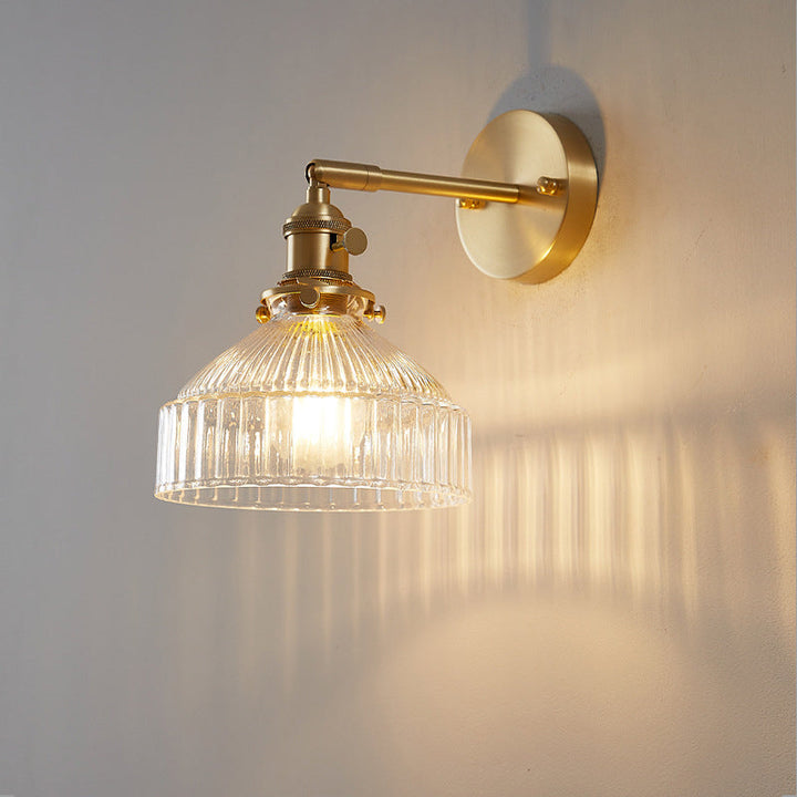 Industriële Wandlamp Geperst Ribbeld Glas Wandlamp Sconces in Gouden Afwerking voor Slaapkamer