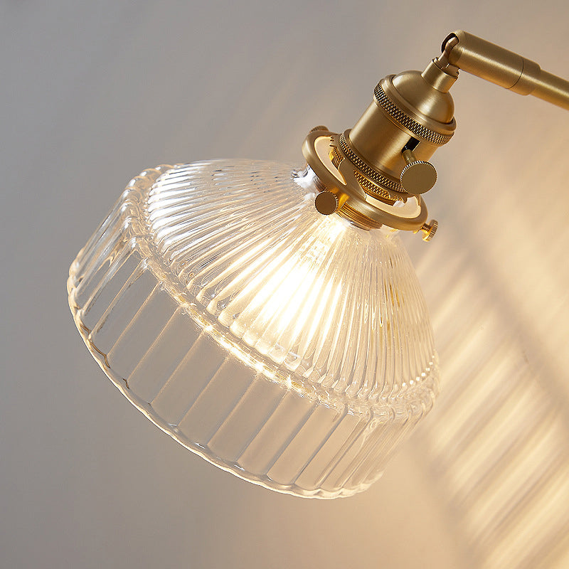 Industriële Wandlamp Geperst Ribbeld Glas Wandlamp Sconces in Gouden Afwerking voor Slaapkamer