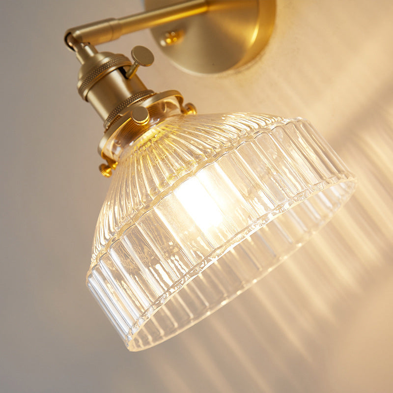 Industriële Wandlamp Geperst Ribbeld Glas Wandlamp Sconces in Gouden Afwerking voor Slaapkamer