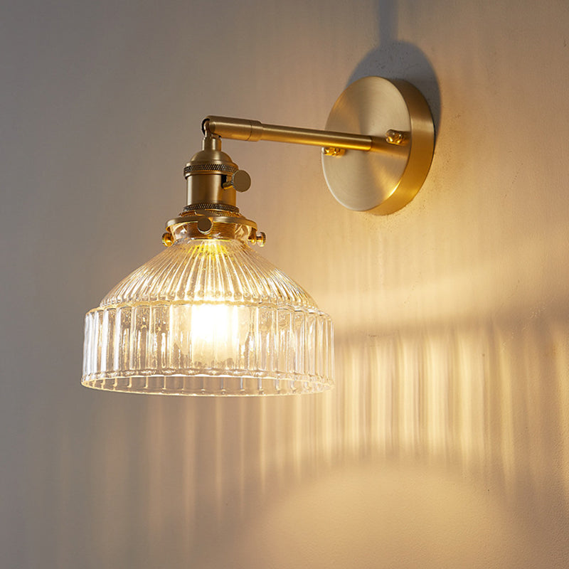 Industriële Wandlamp Geperst Ribbeld Glas Wandlamp Sconces in Gouden Afwerking voor Slaapkamer