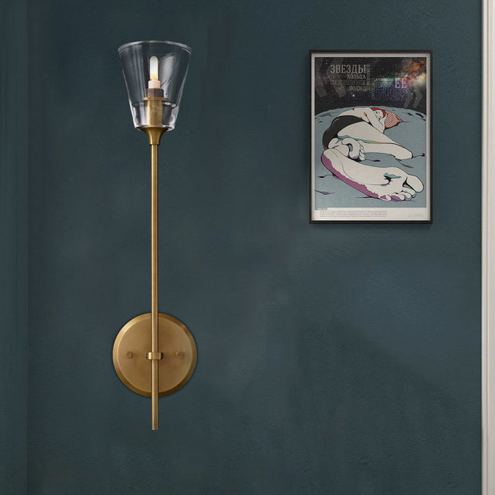 Zwart/Messing-Finish Bleistiftarm Wandlamp Vintage Metaal 1/2 Gloeilampen Wandlamp met heldere conische glas-schaduw
