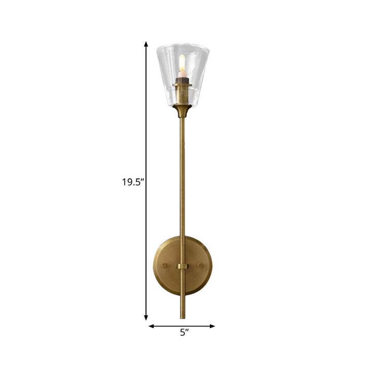 Zwart/Messing-Finish Bleistiftarm Wandlamp Vintage Metaal 1/2 Gloeilampen Wandlamp met heldere conische glas-schaduw