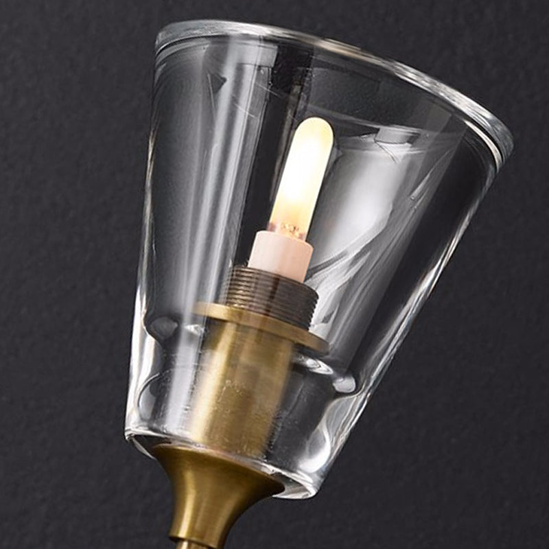 Zwart/Messing-Finish Bleistiftarm Wandlamp Vintage Metaal 1/2 Gloeilampen Wandlamp met heldere conische glas-schaduw