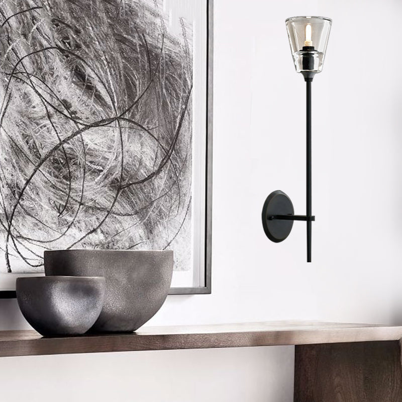 Zwart/Messing-Finish Bleistiftarm Wandlamp Vintage Metaal 1/2 Gloeilampen Wandlamp met heldere conische glas-schaduw
