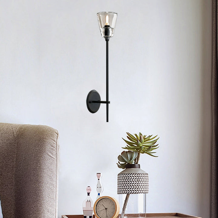 Zwart/Messing-Finish Bleistiftarm Wandlamp Vintage Metaal 1/2 Gloeilampen Wandlamp met heldere conische glas-schaduw