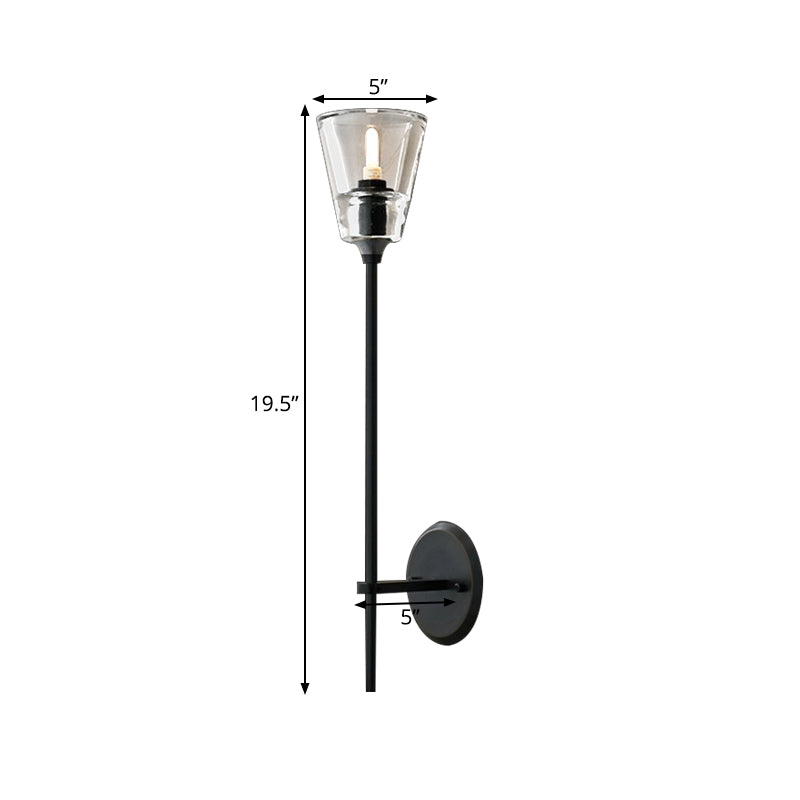 Zwart/Messing-Finish Bleistiftarm Wandlamp Vintage Metaal 1/2 Gloeilampen Wandlamp met heldere conische glas-schaduw