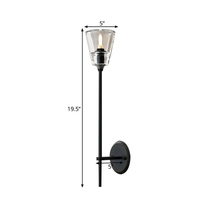 Zwart/Messing-Finish Bleistiftarm Wandlamp Vintage Metaal 1/2 Gloeilampen Wandlamp met heldere conische glas-schaduw
