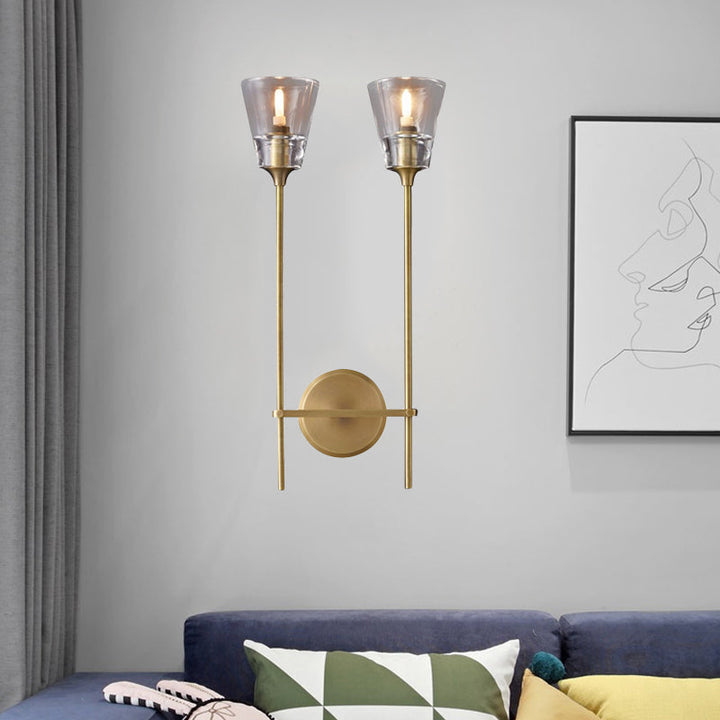 Zwart/Messing-Finish Bleistiftarm Wandlamp Vintage Metaal 1/2 Gloeilampen Wandlamp met heldere conische glas-schaduw