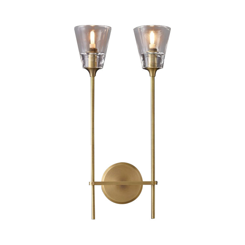 Zwart/Messing-Finish Bleistiftarm Wandlamp Vintage Metaal 1/2 Gloeilampen Wandlamp met heldere conische glas-schaduw