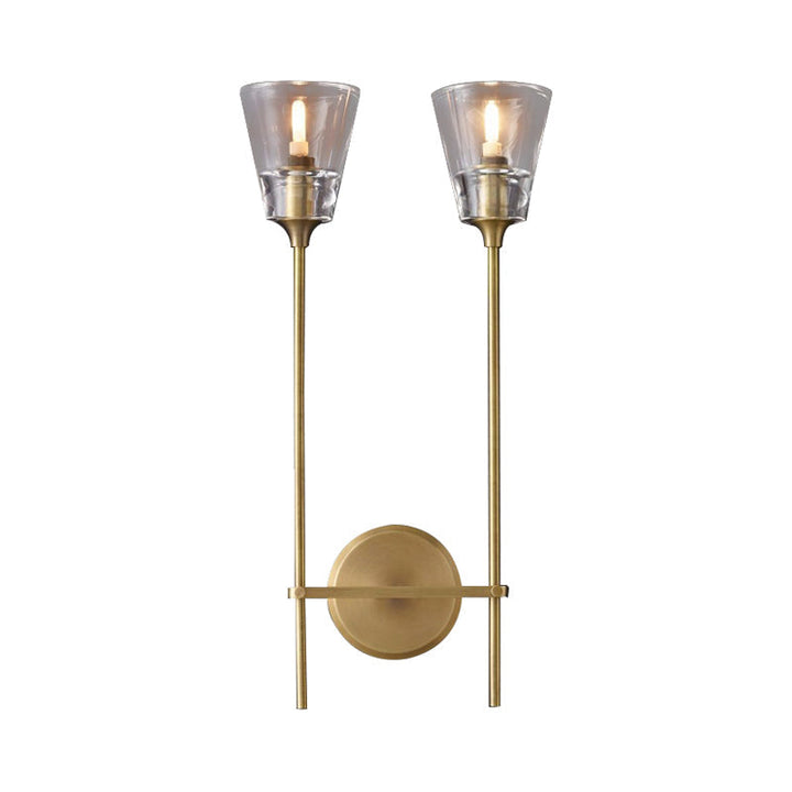 Zwart/Messing-Finish Bleistiftarm Wandlamp Vintage Metaal 1/2 Gloeilampen Wandlamp met heldere conische glas-schaduw
