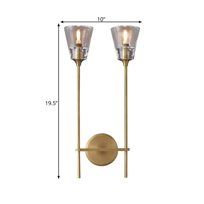 Zwart/Messing-Finish Bleistiftarm Wandlamp Vintage Metaal 1/2 Gloeilampen Wandlamp met heldere conische glas-schaduw