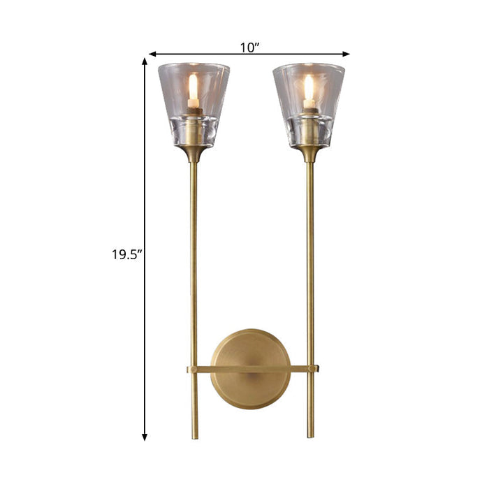 Zwart/Messing-Finish Bleistiftarm Wandlamp Vintage Metaal 1/2 Gloeilampen Wandlamp met heldere conische glas-schaduw