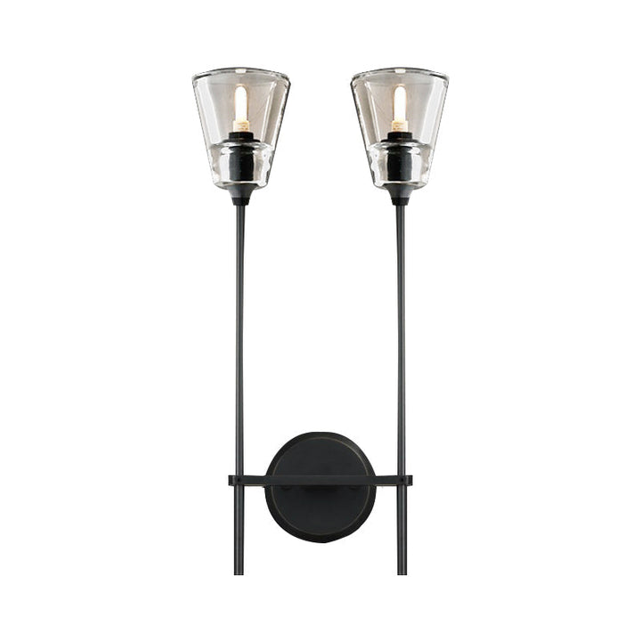 Zwart/Messing-Finish Bleistiftarm Wandlamp Vintage Metaal 1/2 Gloeilampen Wandlamp met heldere conische glas-schaduw