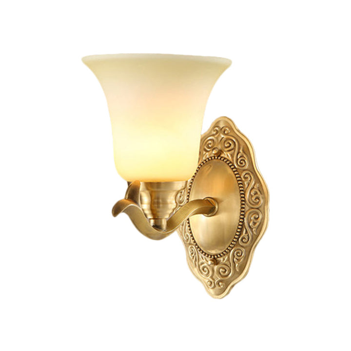 Traditionele klokscherm-wandlamp 1/2-licht matglas-wandlamp met gouden metalen arm