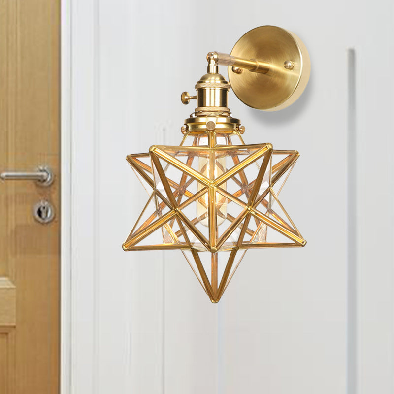 Geometrische/Globe/Pentagram Wandlamp Hedendaags Prismatisch Glas 1 Lamp Messing Wandgemonteerde Verlichtingsarmatuur