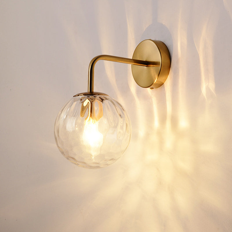 Geribbelde Glazen Bol Wandlamp Minimalistisch 1 Licht Gouden Wandlamp met Arm