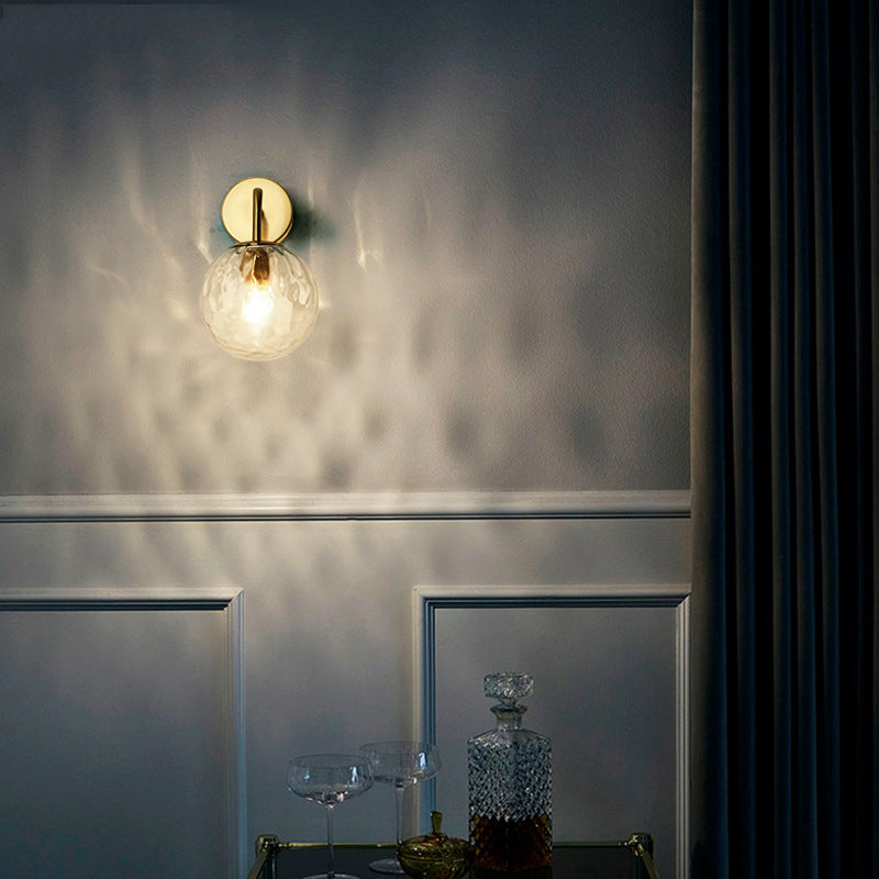 Geribbelde Glazen Bol Wandlamp Minimalistisch 1 Licht Gouden Wandlamp met Arm