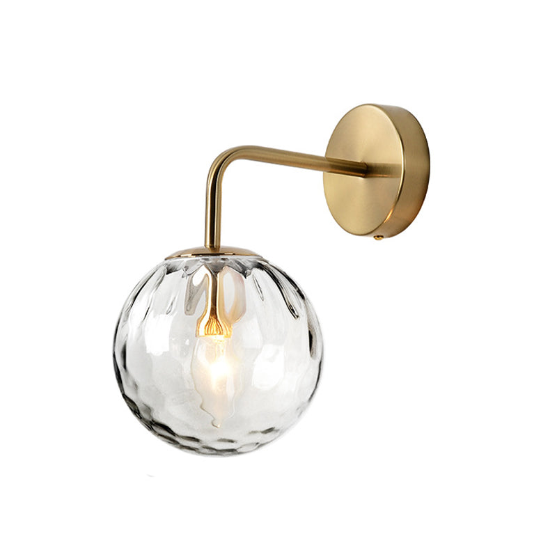 Geribbelde Glazen Bol Wandlamp Minimalistisch 1 Licht Gouden Wandlamp met Arm