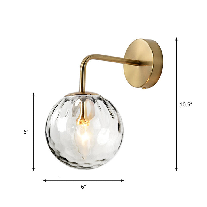 Geribbelde Glazen Bol Wandlamp Minimalistisch 1 Licht Gouden Wandlamp met Arm