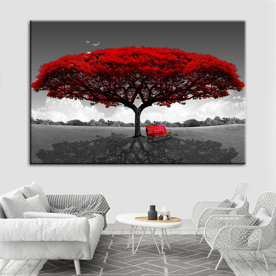Rode Bloemen - Canvas Wanddecoratie Schilderij | Door de natuur geïnspireerde wandkunst