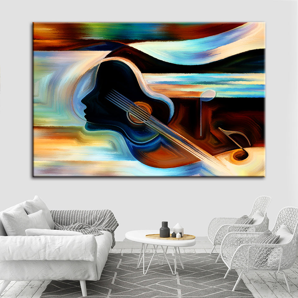 Guitar Lady - Canvas Muur Kunst Schilderij