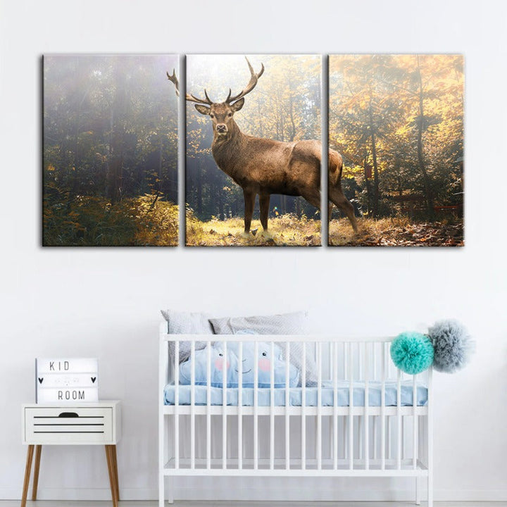 Majestueuze herten in het bos - Canvas wandkunst schilderij 3 delen
