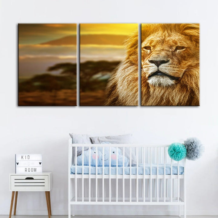 Ongeïnteresseerde Leeuw-Canvas Wandkunst Schilderij 3 Delen