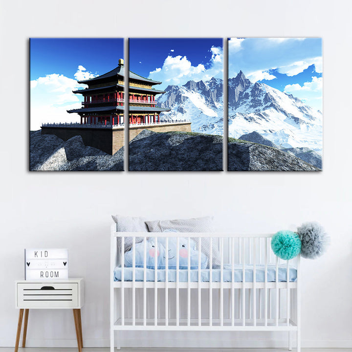 Temple In The Mountains 3 Piece - Canvas Muurkunst Schilderij