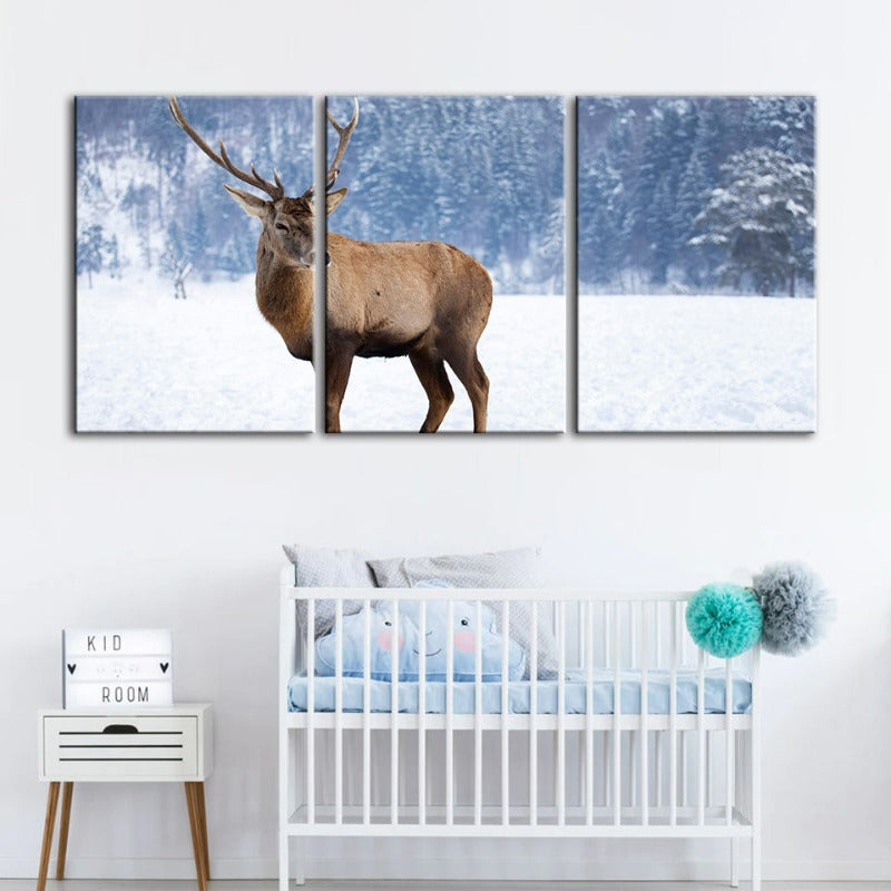 Sneeuwlandschap Herten Canvas Muurkunst Schilderij 3 Stukken