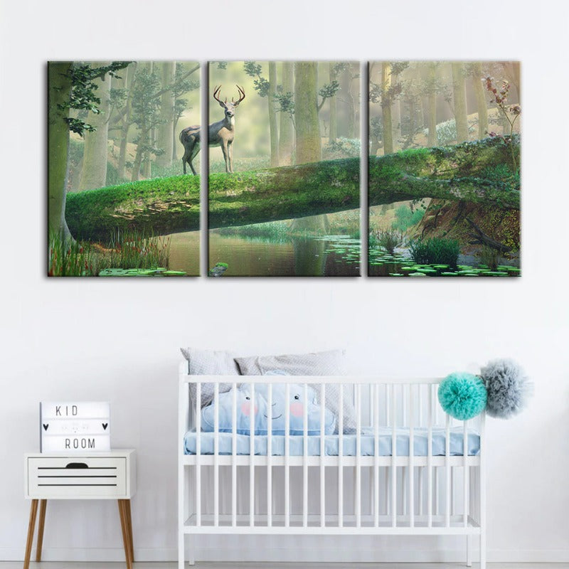 Betoverd Bos Hert Canvas Muurkunst Schilderij 3 Stukken