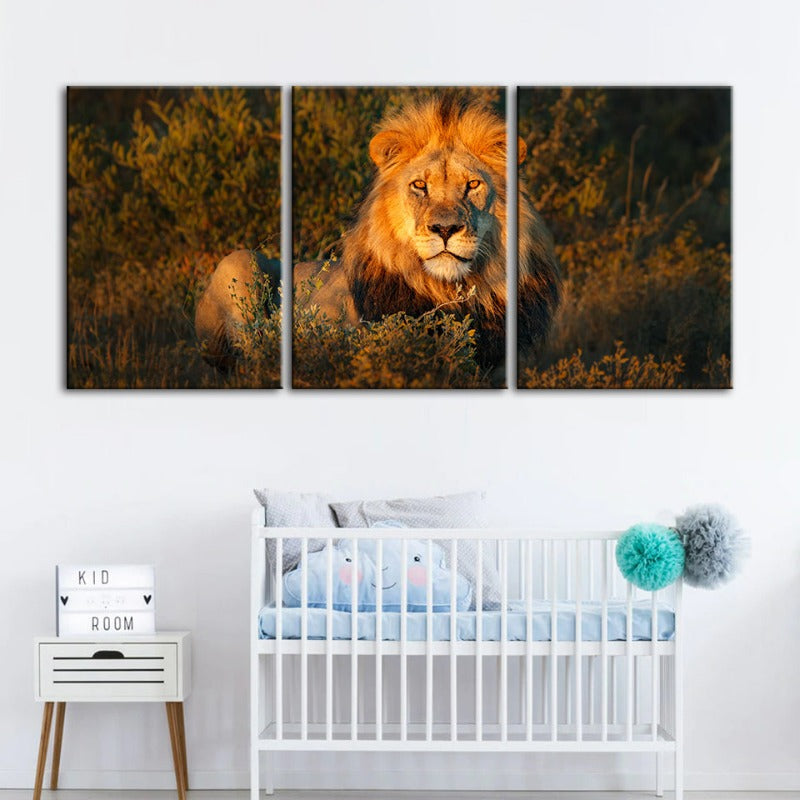 Goddelijke Zonsopgang Leeuw Canvas Wanddecoratie Schilderij 3 Stukken
