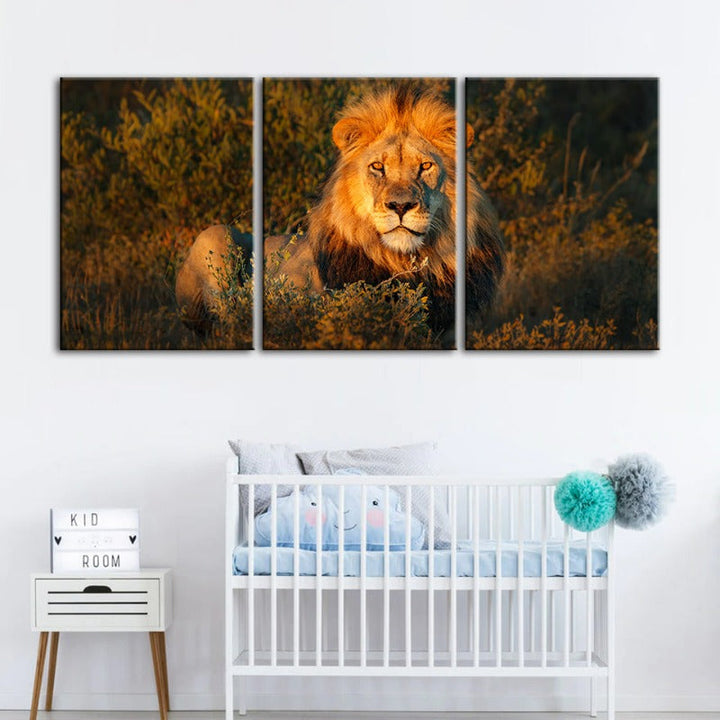 Goddelijke Zonsopgang Leeuw Canvas Wanddecoratie Schilderij 3 Stukken