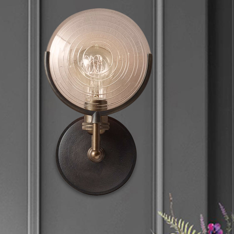 Bewaffnete Wandleuchte Traditioneel Metaal 11,5"/24" Breedte 1 Kop Zwarte Wandleuchte met ronde gematteerde Glas-Decor