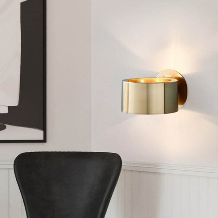 Drum Wandgemonteerde Lamp Minimalistisch Metaal 1 Kop Woonkamer Wandverlichtingselement in Goud