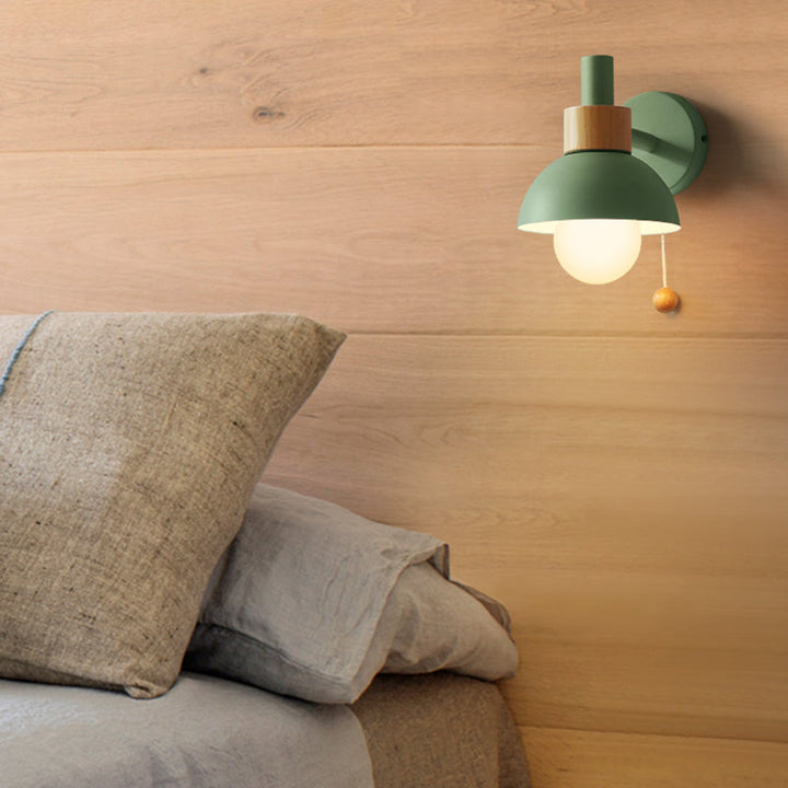 Macaron Kuppel Wandlamp 1-Lamp Wandlamp met metalen kap en trekkoord in wit/roze/groen