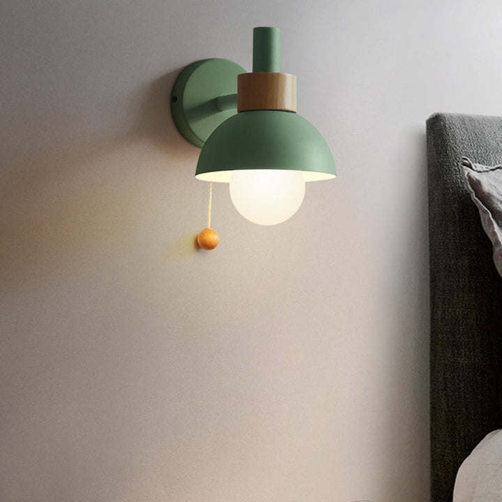 Macaron Kuppel Wandlamp 1-Lamp Wandlamp met metalen kap en trekkoord in wit/roze/groen