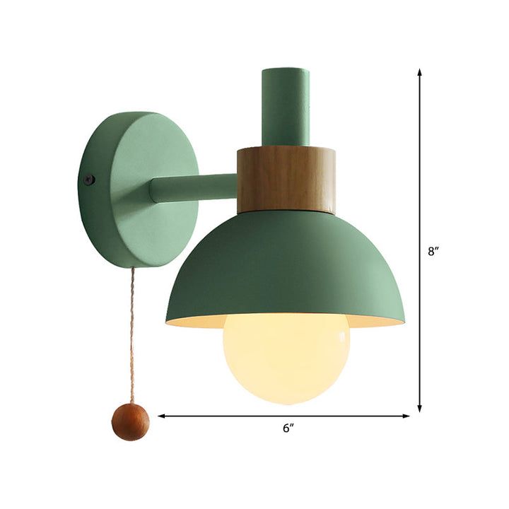 Macaron Kuppel Wandlamp 1-Lamp Wandlamp met metalen kap en trekkoord in wit/roze/groen