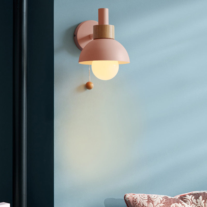 Macaron Kuppel Wandlamp 1-Lamp Wandlamp met metalen kap en trekkoord in wit/roze/groen