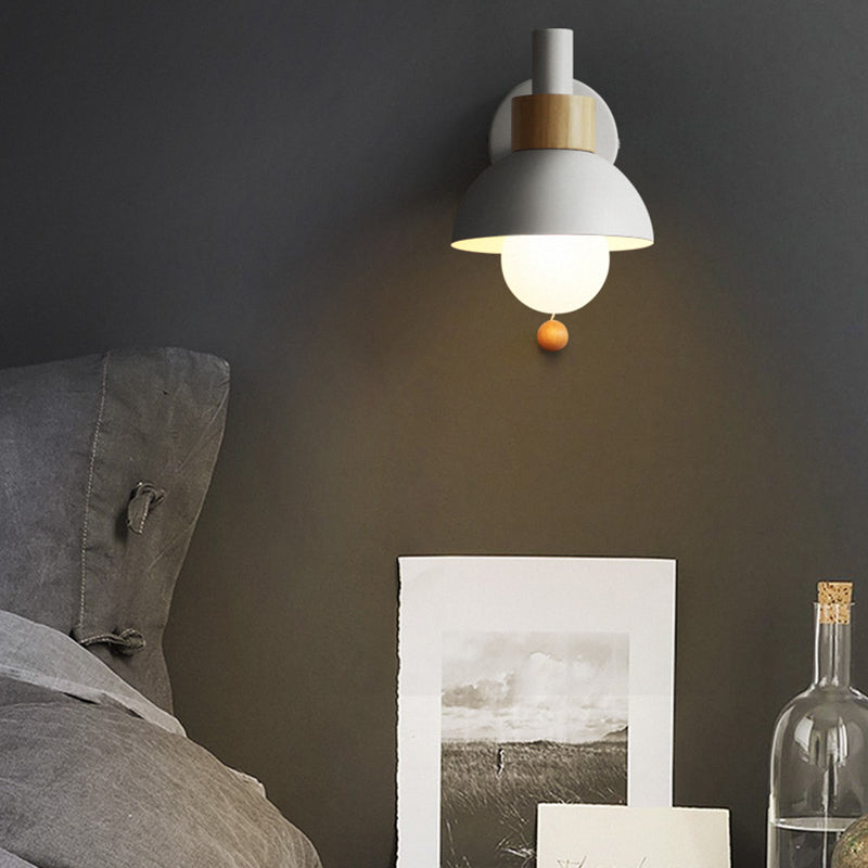 Macaron Kuppel Wandlamp 1-Lamp Wandlamp met metalen kap en trekkoord in wit/roze/groen