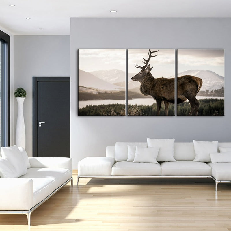Somber Winter Hert-Canvas Wandkunst Schilderij 3 Delen
