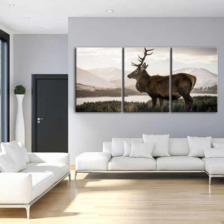 Somber Winter Hert-Canvas Wandkunst Schilderij 3 Delen